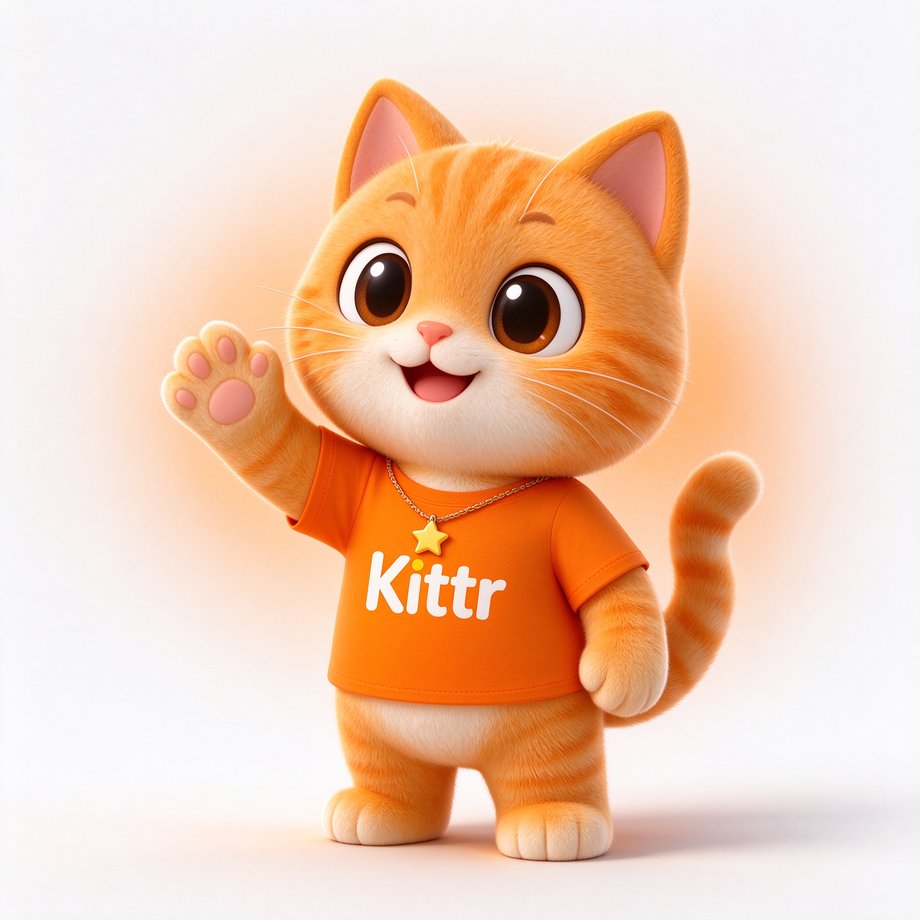 Kittr mascot — a friendly orange kitten waving hello